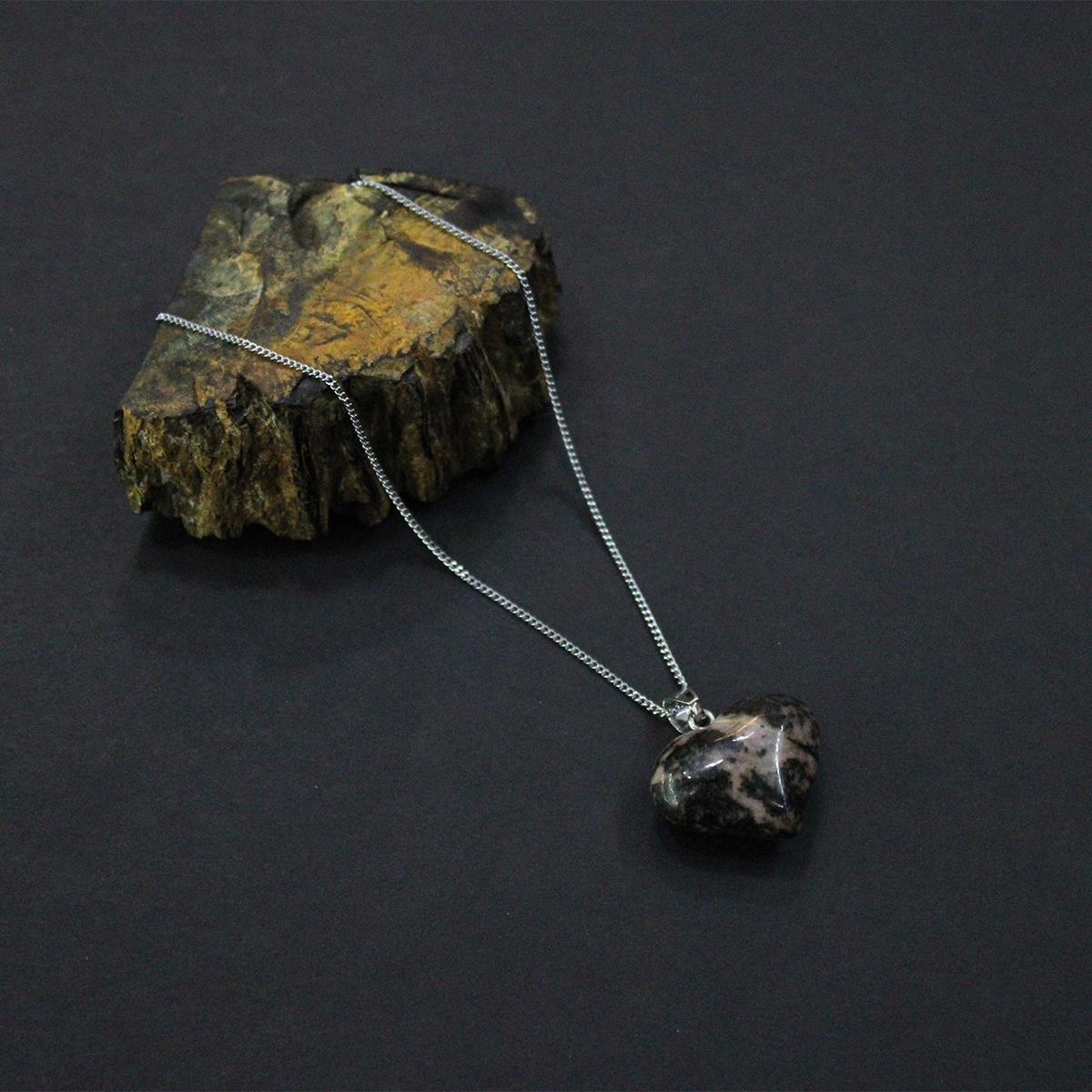 Rodonit Doğal Taş Kalp Kolye