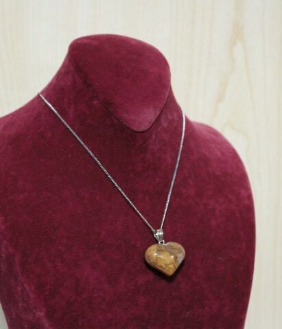 Kahverengi Jasper Doğal Taş Kalp Kolye