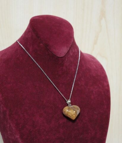 Kahverengi Jasper Doğal Taş Kalp Kolye