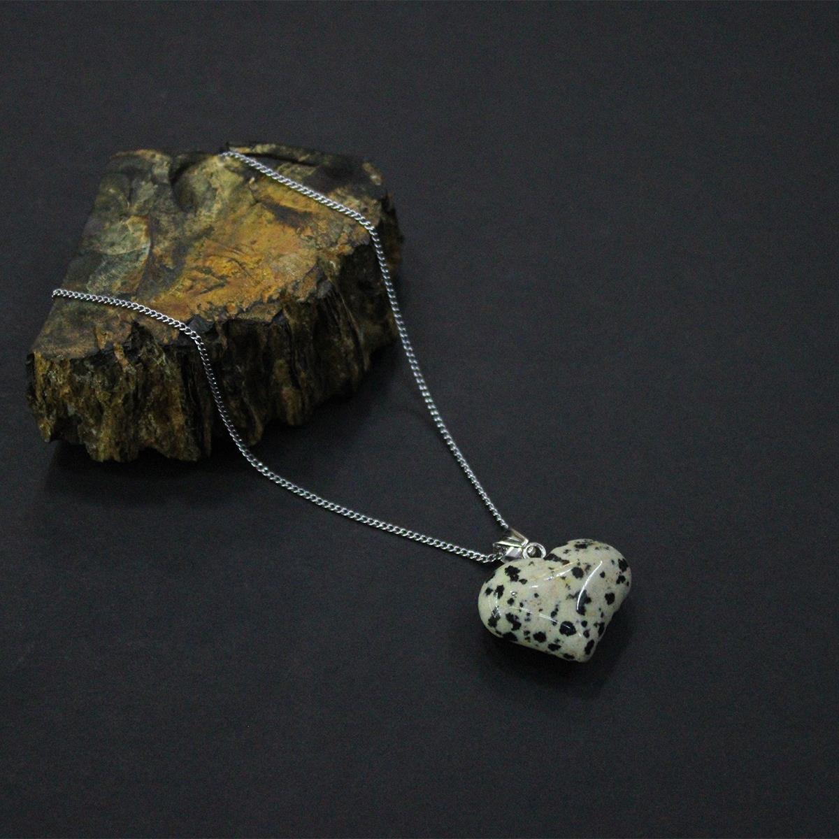 Dalmaçya Jasper Doğal Taş Kalp Kolye