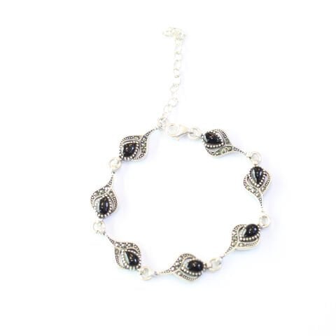 Oltu Taşı Markazit Gümüş Bileklik Model - 27