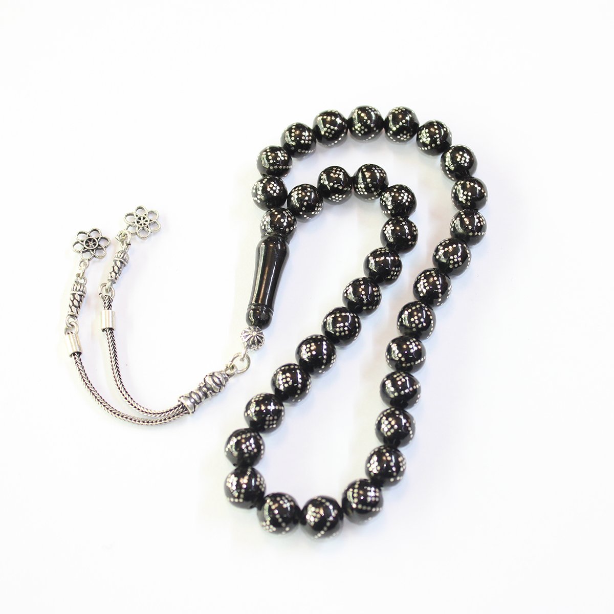 V Baklava İşlemeli Oltu Taşı Tespih 8 (mm)