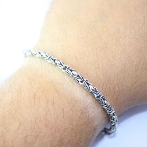 El Yapımı Gümüş Kral Zinciri Bileklik