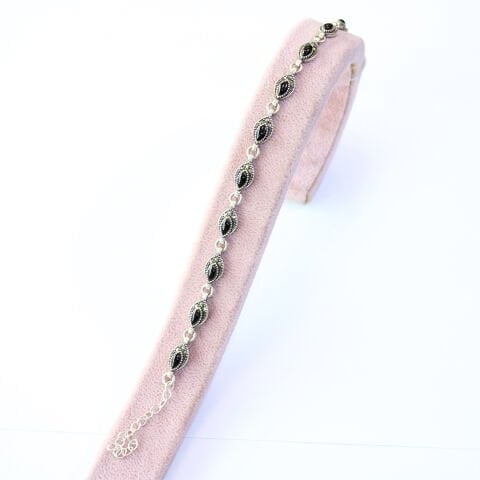 Oltu Taşı Markazit Gümüş Bileklik Model - 28