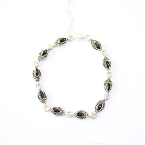 Oltu Taşı Markazit Gümüş Bileklik Model - 28