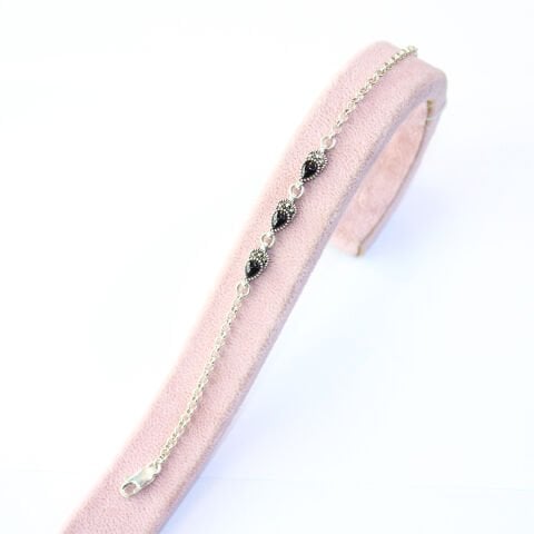 Oltu Taşı Markazit Gümüş Bileklik Model - 28