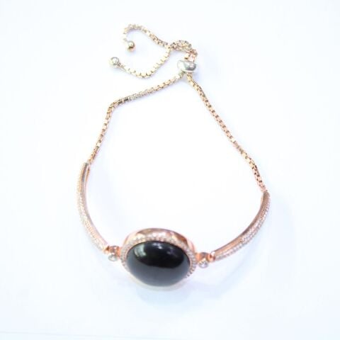 Zirkon Taşlı Rose Oltu Taşı Bileklik