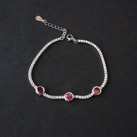 Kök Yakut Zirkon Taşlı Gümüş Bileklik