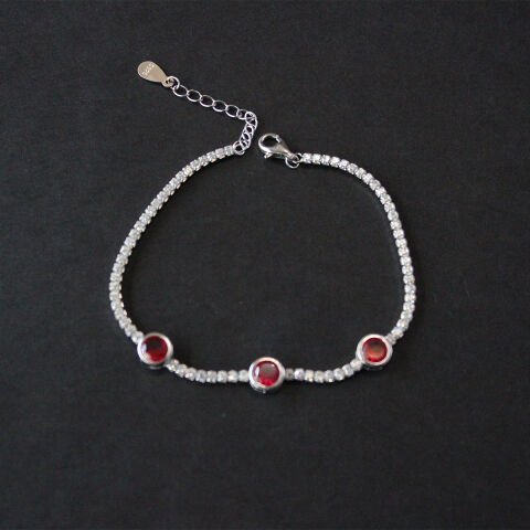 Kök Yakut Zirkon Taşlı Gümüş Bileklik