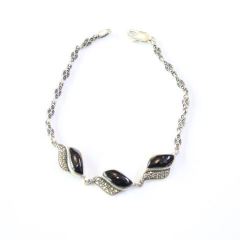 Oltu Taşı Markazit Gümüş Bileklik Model - 38