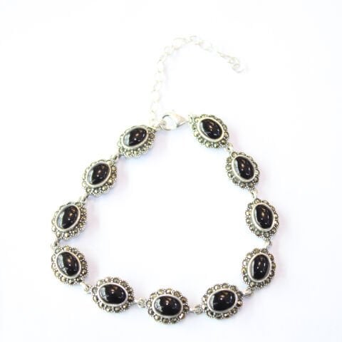 Oltu Taşı Markazit Gümüş Bileklik Model - 38