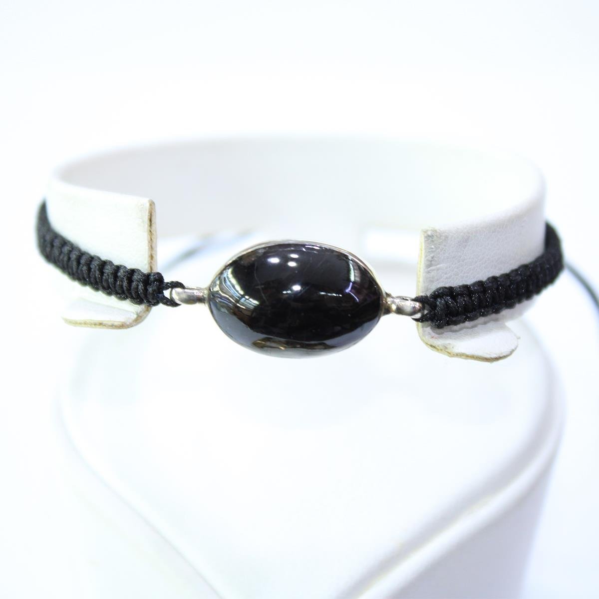 El Yapımı Gümüş Oltu Taşı Oval Asansörlü Bileklik-1