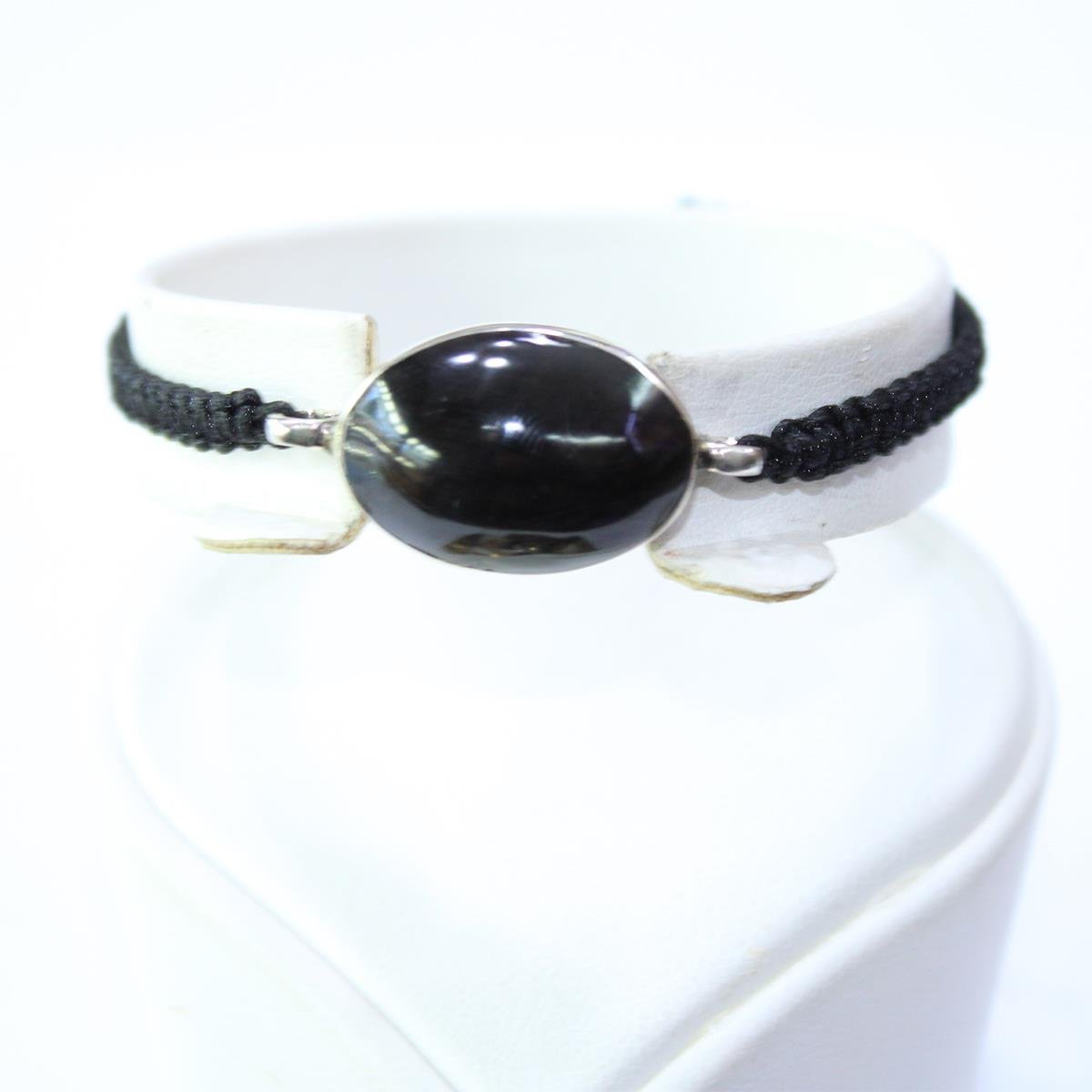 El Yapımı Gümüş Oltu Taşı Oval Asansörlü Bileklik-2