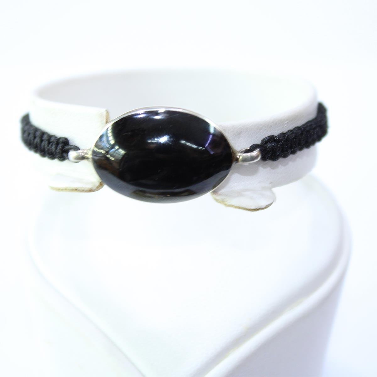 El Yapımı Gümüş Oltu Taşı Oval Asansörlü Bileklik-3