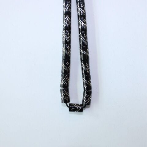 Gümüş İşlemeli Kesme Oltu Taşı Tespih 5,5*9 (mm)