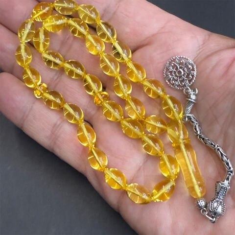 Şeffaf Litvanya Damla Kehribar Beyzi Tespih 7*11 (mm)