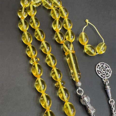 Şeffaf Litvanya Damla Kehribar Beyzi Tespih 7*11 (mm)