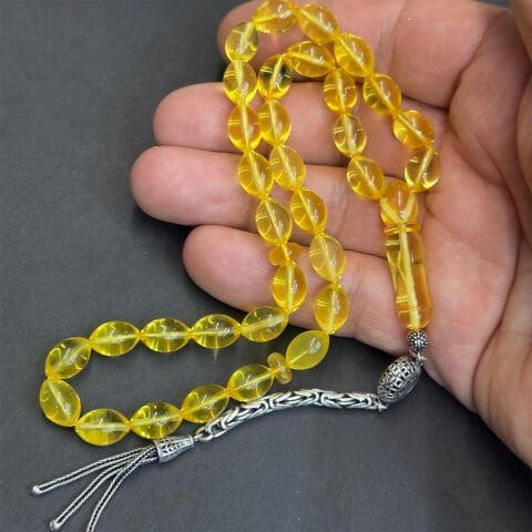 Şeffaf Litvanya Damla Kehribar Beyzi Tespih 7*11 (mm)-1