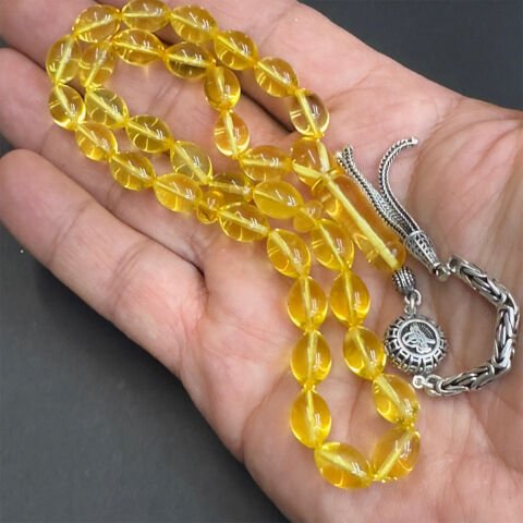 Şeffaf Litvanya Damla Kehribar Beyzi Tespih 7*11 (mm)-1