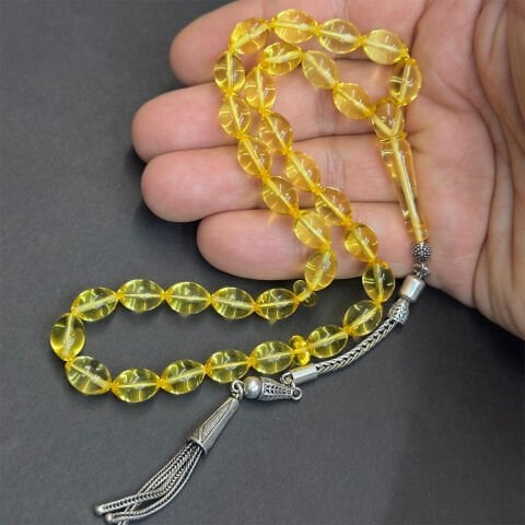 Şeffaf Litvanya Damla Kehribar Beyzi Tespih 7*11 (mm)-2