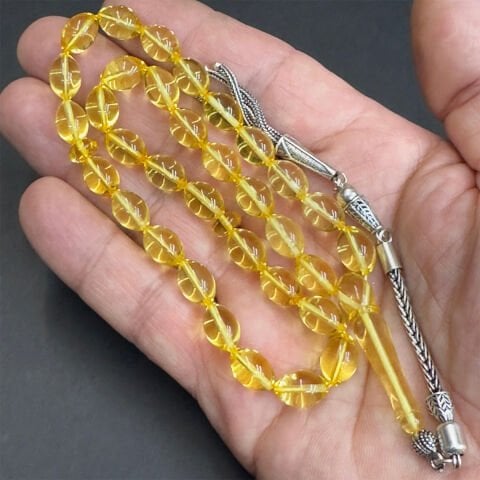 Şeffaf Litvanya Damla Kehribar Beyzi Tespih 7*11 (mm)-2