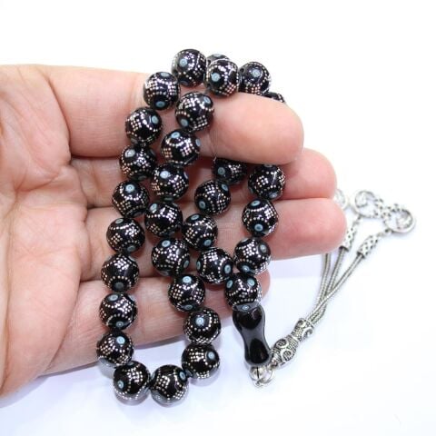 Firuze Perde İşlemeli Oltu Taşı Tespih 10 (mm)