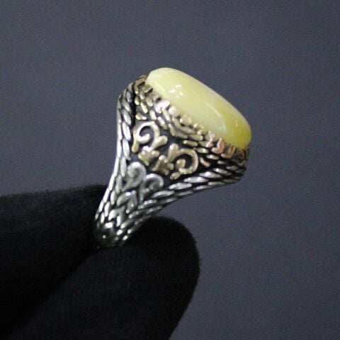 Akça Kaliningrad Damla Kehribar Erkek Yüzük - 1