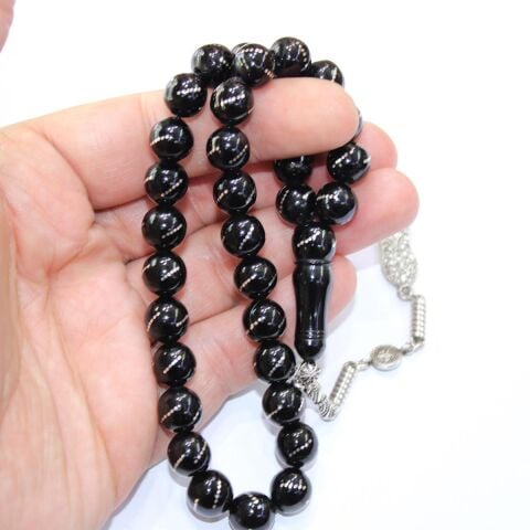 Burgu İşlemeli Oltu Taşı Tespih 9,5 (mm)