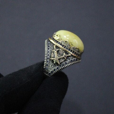 Akça Kaliningrad Damla Kehribar Erkek Yüzük - 4