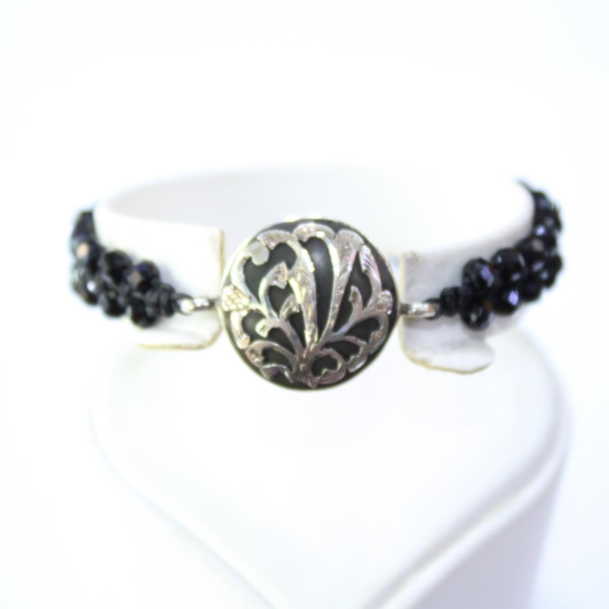 El Yapımı Gümüş Motifli Oltu Taşı Asansörlü Bileklik-3