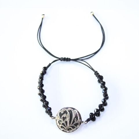 El Yapımı Gümüş Motifli Oltu Taşı Asansörlü Bileklik-3