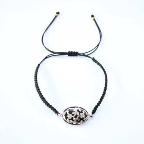 El Yapımı Gümüş Motifli Oltu Taşı Oval Asansörlü Bileklik-2