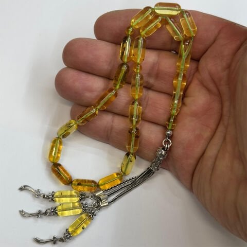 Haşere Fosilli Kaliningrad Damla Kehribar Tespih 6*13,5 (mm)