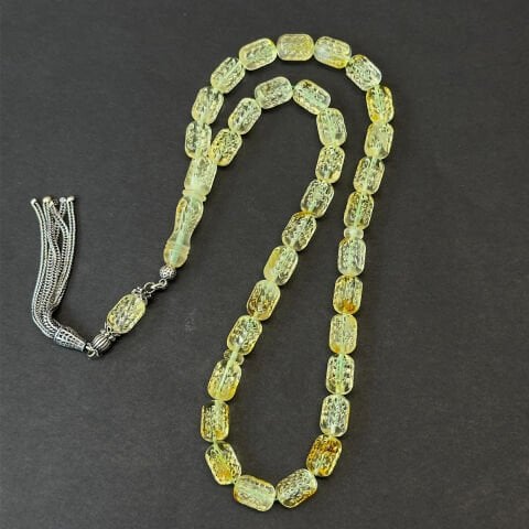 Kalem İşçilikli Litvanya Damla Kehribar Tespih 7*11 (mm)