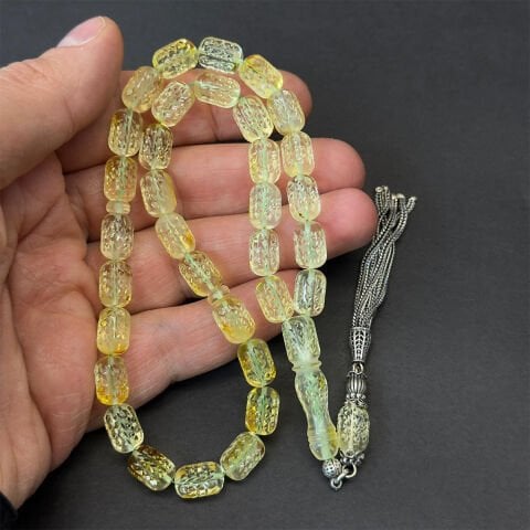 Kalem İşçilikli Litvanya Damla Kehribar Tespih 7*11 (mm)