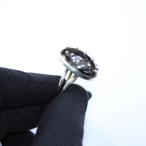 El Yapımı Gümüş Güverseli Oval Yüzük Model - 4