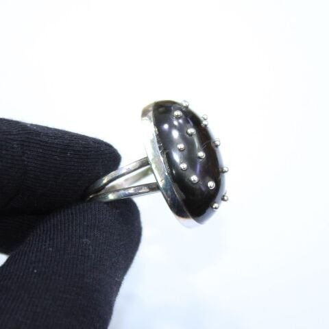 El Yapımı Gümüş Güverseli Oval Yüzük Model - 5