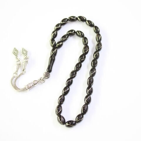 Burgu İşleme Oltu Taşı Tespih 5,5*8,5 (mm)