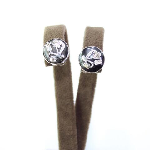 El Yapımı Gümüş Oltu Taşı Güllü Küpe Yuvarlak