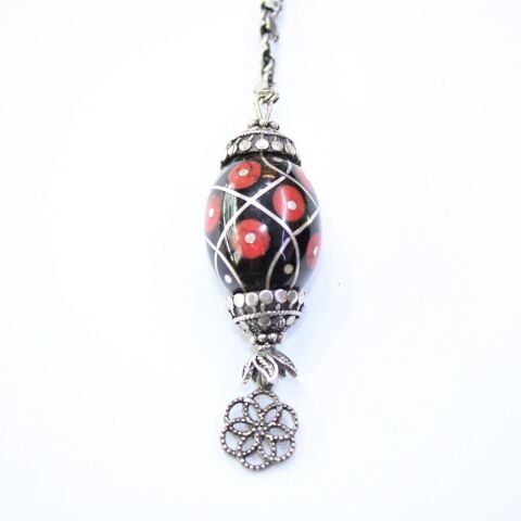 925 Ayar Gümüş Mercan İşlemeli Oltu Taşı Anahtarlık 19,1 (gr)