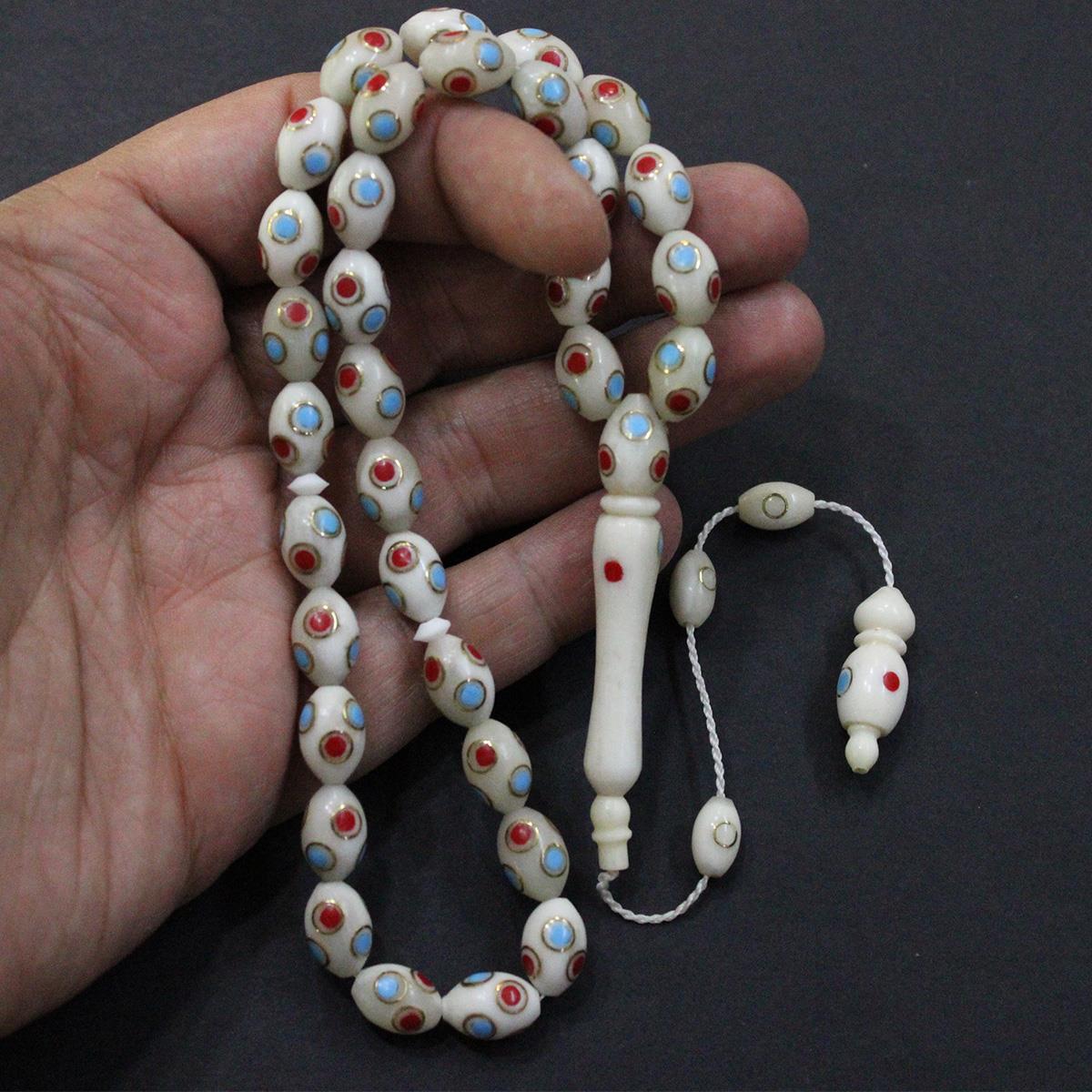 Renkli İşlemeli Deve Kemiği Beyzi Model 7,5*11,5 (mm)