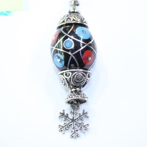 925 Ayar Gümüş Firuze Mercan İşlemeli Oltu Taşı Anahtarlık 18,5 (gr)