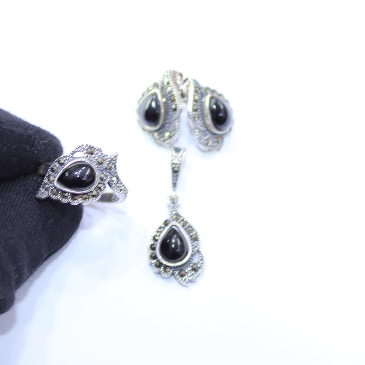 Oltu Taşlı Markazit Üçlü Set Model - 21