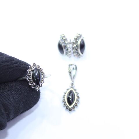 Oltu Taşlı Markazit Üçlü Set Model - 27