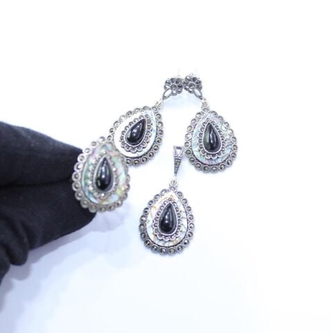 Sedef & Oltu Taşlı Markazit Üçlü Set Model - 10