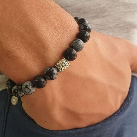 Kar Tanesi Obsidyen Doğal Taş Bileklik