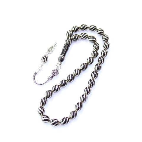 Çeşm-i Bülbül İşlemeli Oltu Taşı Tespih 6*8 (mm)