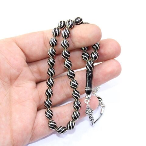 Çeşm-i Bülbül İşlemeli Oltu Taşı Tespih 6*8 (mm)