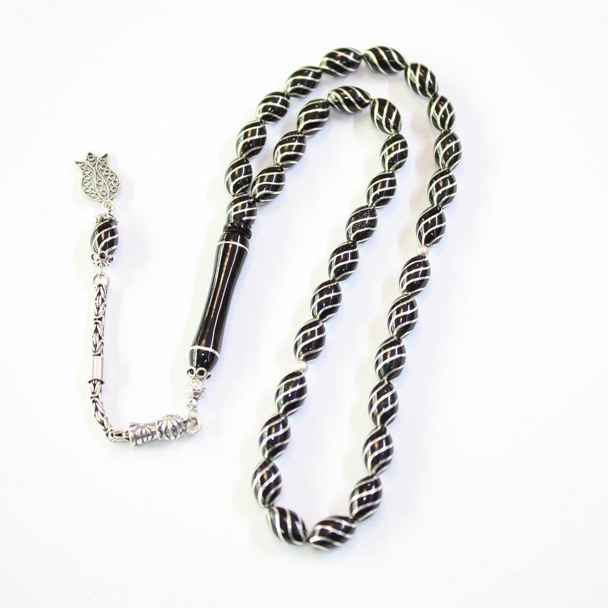 Çeşm-i Bülbül İşlemeli Oltu Taşı Tespih 6*10 (mm)