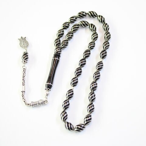 Çeşm-i Bülbül İşlemeli Oltu Taşı Tespih 6*10 (mm)